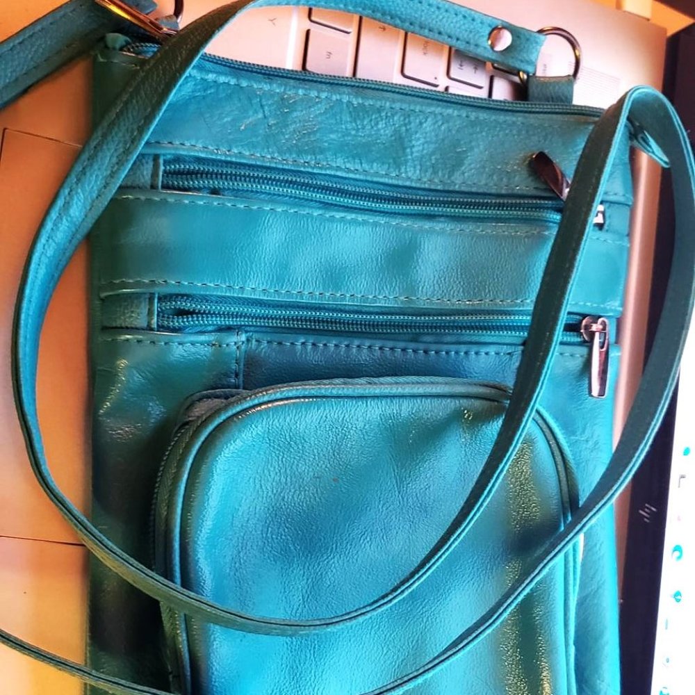 New Turquoise Butter Soft 100% Leather Compact Crossbody Bag